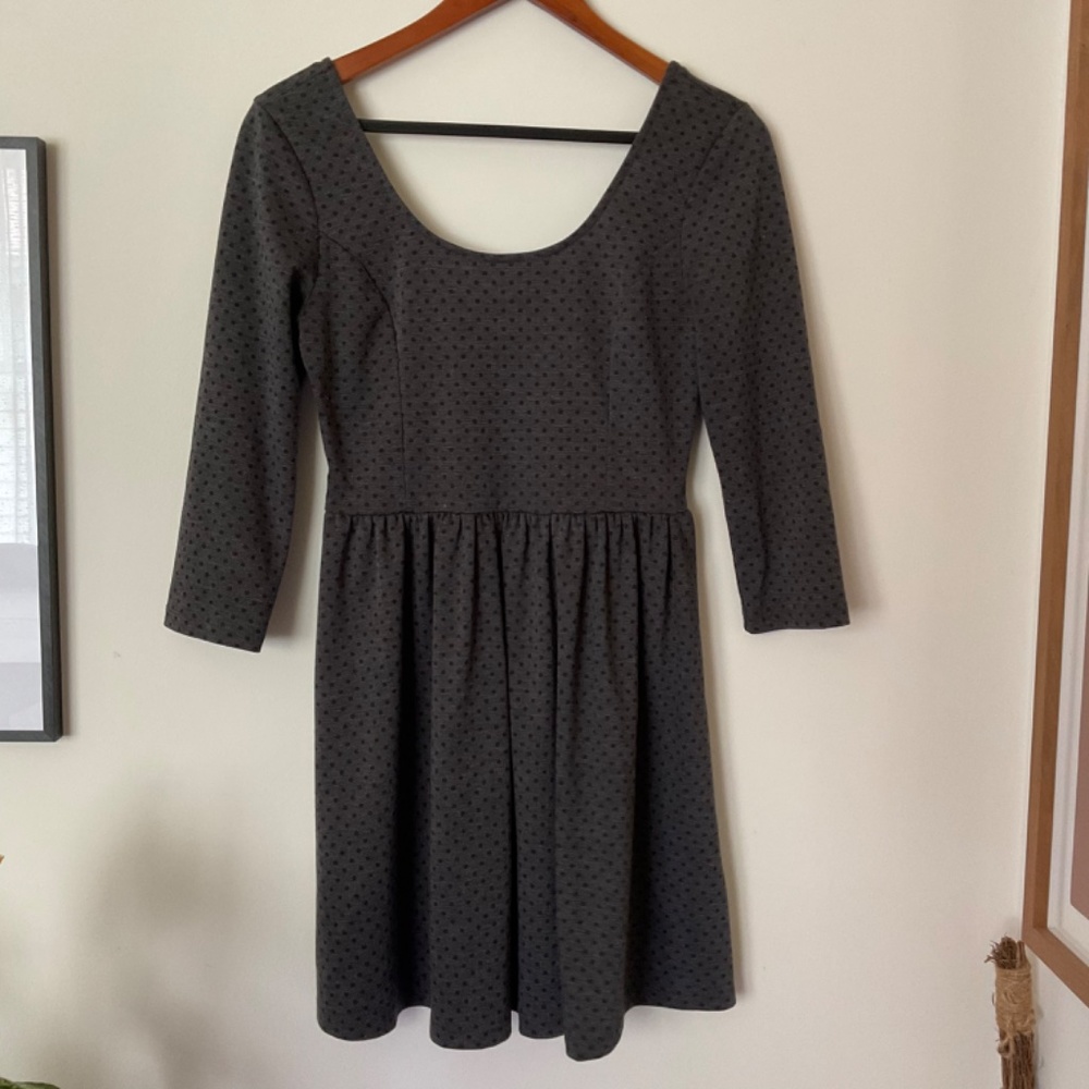 Bar III Gray Black Polka Dot A-line Midi Dress - Medium